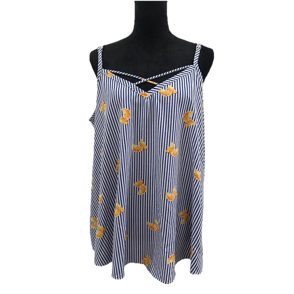 Torrid Plus Size 1 Top Blue White Strips Orange Slice Print Pullover Sleeveless